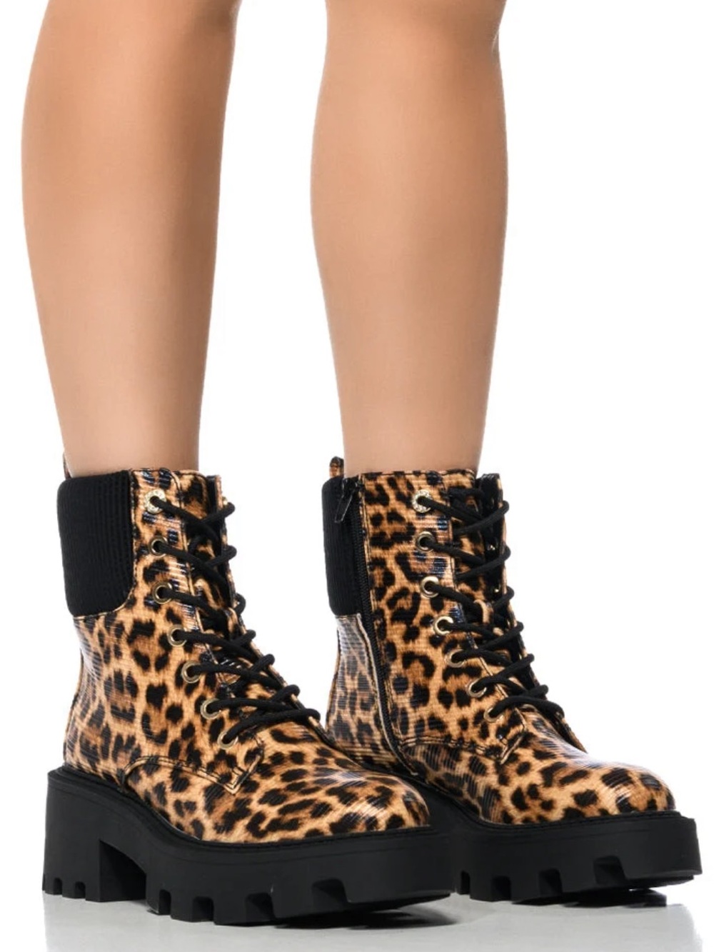 AZALEA WANG ESPECIAL LEOPARD LACE-UP PLATFORM COMBAT BOOTIES SZ 7.5 NEW